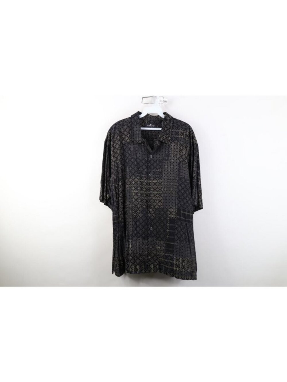 Vtg 90s Streetwear Mens XL Rayon Gabardine Geometric Short Sleeve Button Shirt